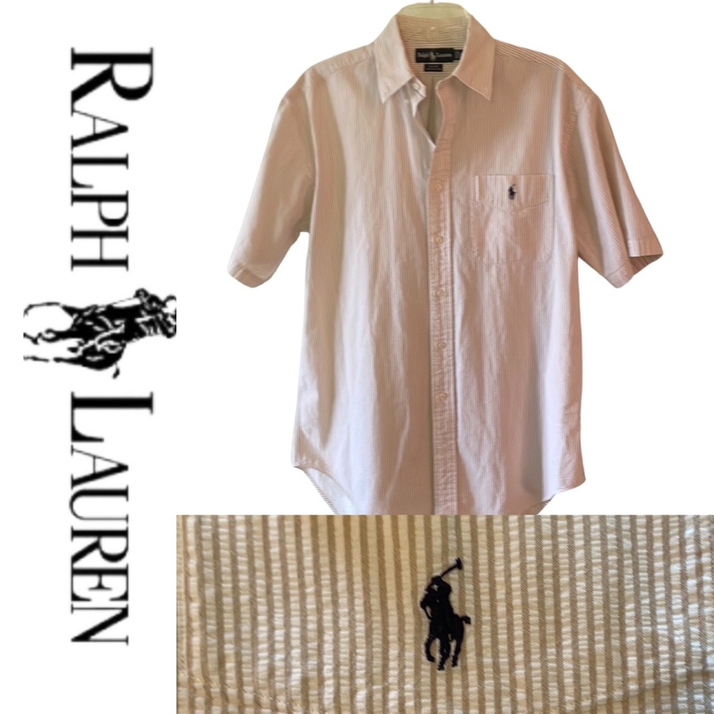 Ralph Lauren Blaire Seersucker Short Sleeve Shirt Size Medium